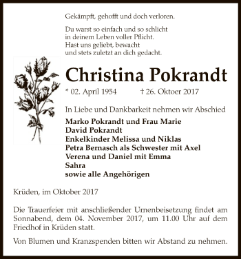 Traueranzeige von Christina Pokrandt von Uelzen