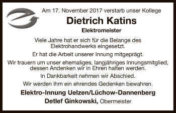 Traueranzeige von Dietrich Katins von Uelzen