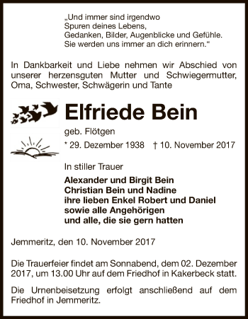 Traueranzeige von Elfriede Bein von Uelzen