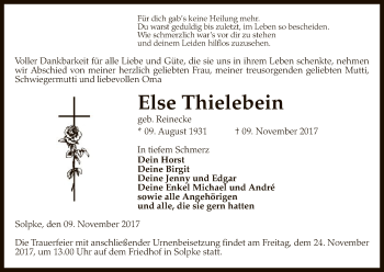 Traueranzeige von Else Thielebein von Uelzen