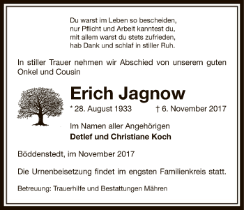 Traueranzeige von Erich Jagnow von Uelzen