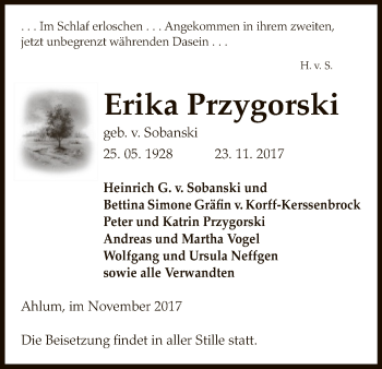 Traueranzeige von Erika Przygorski von Uelzen