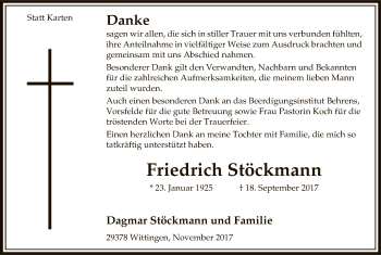 Traueranzeige von Friedrich Stöckmann von Uelzen
