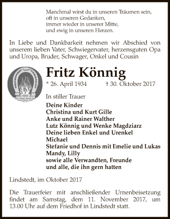 Traueranzeige von Fritz Könnig von Uelzen