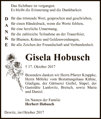 Traueranzeige von Gisela Hobusch von Uelzen