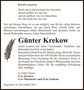 Traueranzeige von Günter Krekow von Uelzen