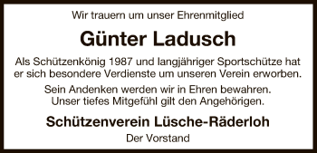 Traueranzeige von Günter Ladusch von Uelzen