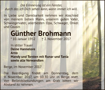 Traueranzeige von Günther Brohmann von Uelzen