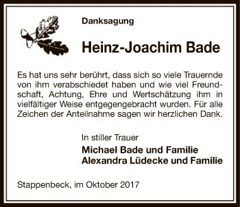 Traueranzeige von Heinz-Joachim Bade von Uelzen