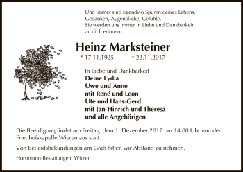 Traueranzeige von Heinz Marksteiner von Uelzen