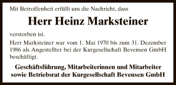 Traueranzeige von Heinz Marksteiner von Uelzen