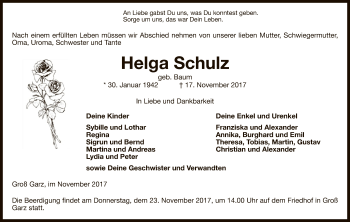 Traueranzeige von Helga Schulz von Uelzen