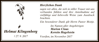 Traueranzeige von Helmut Klingenberg von Uelzen