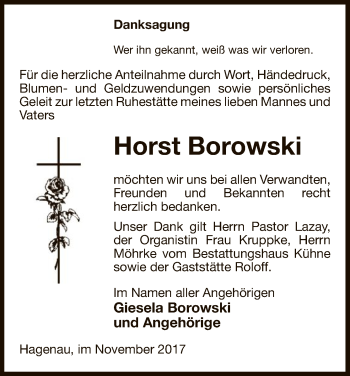 Traueranzeige von Horst Borowski von Uelzen