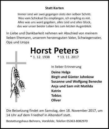 Traueranzeige von Horst Peters von Uelzen