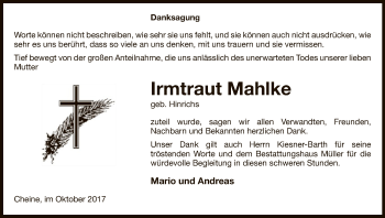 Traueranzeige von Irmtraut Mahlke von Uelzen