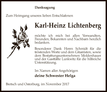 Traueranzeige von Karl-Heinz Lichtenberg von Uelzen