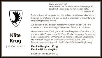 Traueranzeige von Käte Krug von Uelzen