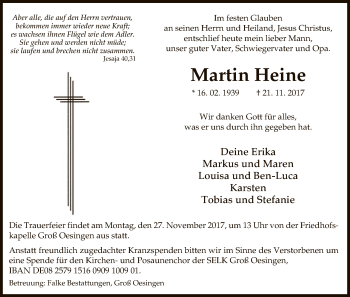 Traueranzeige von Martin Heine von Uelzen