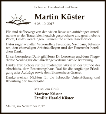 Traueranzeige von Martin Küster von Uelzen