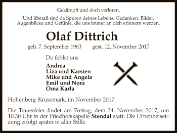 Traueranzeige von Olaf Dittrich von Uelzen