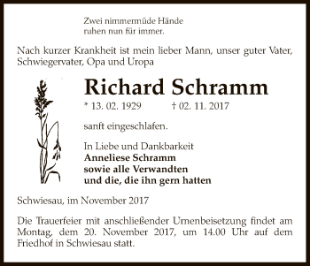 Traueranzeige von Richard Schramm von Uelzen