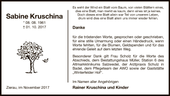 Traueranzeige von Sabine Kruschina von Uelzen