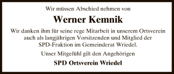 Traueranzeige von Werner Kemnik von Uelzen