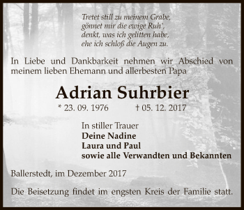 Traueranzeige von Adrian Suhrbier von Uelzen