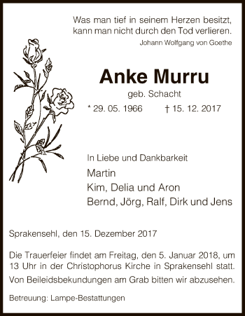 Traueranzeige von Anke Murru von Uelzen