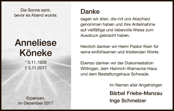 Traueranzeige von Anneliese Köneke von Uelzen