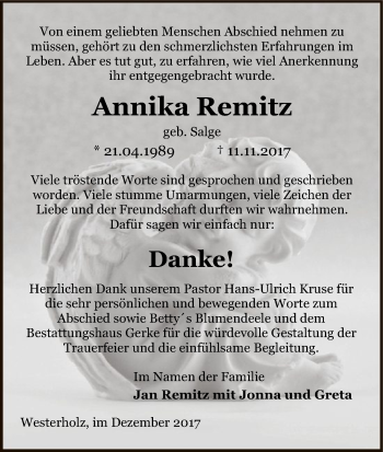 Traueranzeige von Annika Remitz von Uelzen