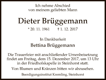 Traueranzeige von Dieter Brüggemann von Uelzen