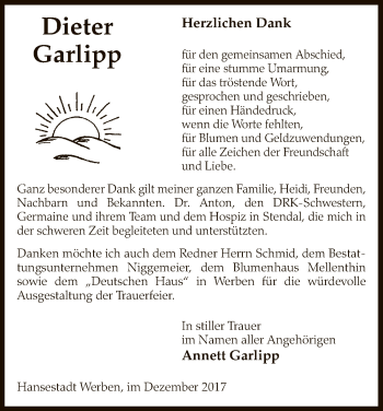 Traueranzeige von Dieter Garlipp von Uelzen