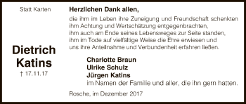 Traueranzeige von Dietrich Katins von Uelzen