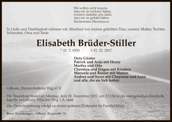 Traueranzeige von Elisabeth Brüder-Stiller von Uelzen