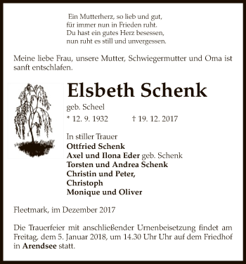 Traueranzeige von Elsbeth Schenk von Uelzen