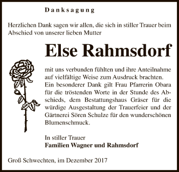 Traueranzeige von Else Rahmsdorf von Uelzen