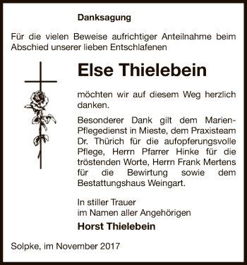 Traueranzeige von Else Thielebein von Uelzen