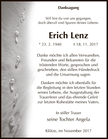 Traueranzeige von Erich Lenz von Uelzen