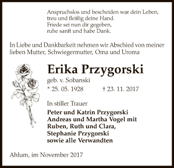 Traueranzeige von Erika Przygorski von Uelzen