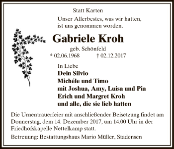 Traueranzeige von Gabriele Kroh von Uelzen