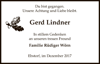 Traueranzeige von Gerd Lindner von Uelzen