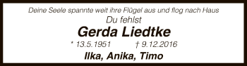 Traueranzeige von Gerda Liedtke von Uelzen