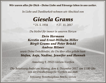 Traueranzeige von Giesela Grams von Uelzen