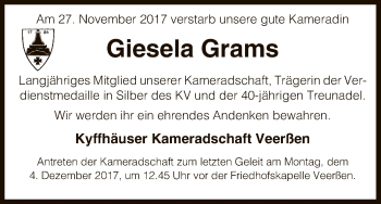 Traueranzeige von Giesela Grams von Uelzen