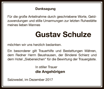 Traueranzeige von Gustav Schulze von Uelzen