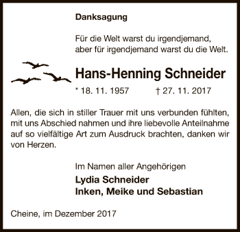 Traueranzeige von Hans-Henning Schneider von Uelzen