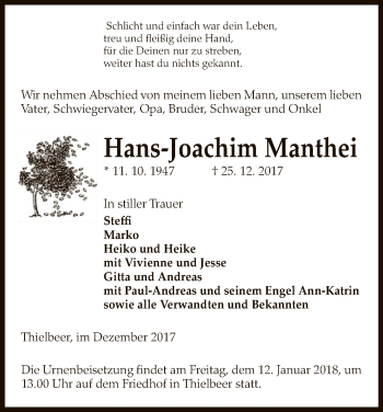 Traueranzeige von Hans-Joachim Manthei von Uelzen