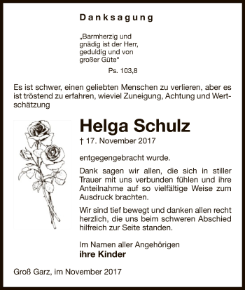 Traueranzeige von Helga Schulz von Uelzen